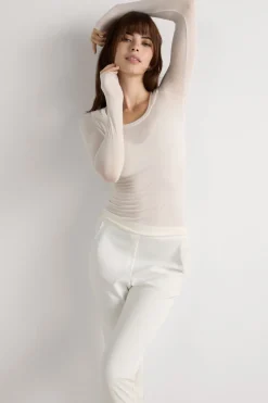 Bluzka z Długim Rękawem z Modalu Ultralight z Dodatkiem Kaszmiru i Głębokim Okrągłym Dekoltem