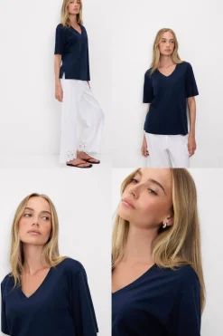 Bluzka z Krótkim Rękawem z Dekoltem w Serek z bawełny Elevated Cotton