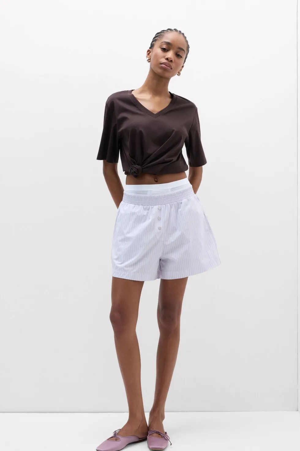 Bluzka z Krótkim Rękawem z Dekoltem w Serek z bawełny Elevated Cotton