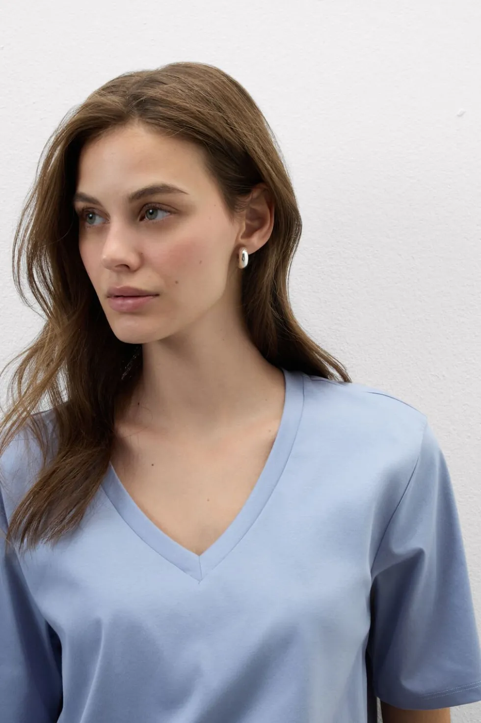 Bluzka z Krótkim Rękawem z Dekoltem w Serek z bawełny Elevated Cotton