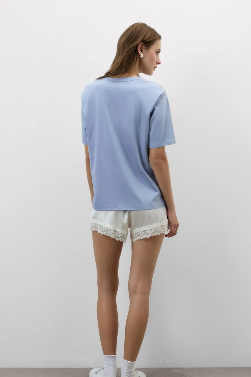 Bluzka z Krótkim Rękawem z Dekoltem w Serek z bawełny Elevated Cotton