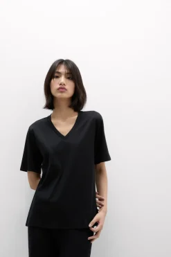 Bluzka z Krótkim Rękawem z Dekoltem w Serek z bawełny Elevated Cotton