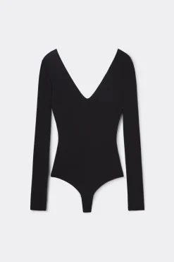 Body z Długim Rękawem z Tkaniny Fresh Bamboo z Głębokim Dekoltem w Kształcie Litery V