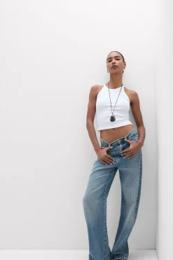 Crop Top w Prążki z Bawełny Superior