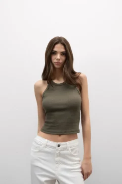 Crop Top w Prążki z Bawełny Superior