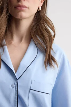 Długa Piżama z Bawełny i Modalu Chambray NI