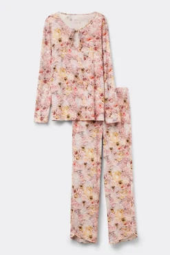 Długa Piżama z Tkaniny Fresh Bamboo z Nadrukiem I Bloom