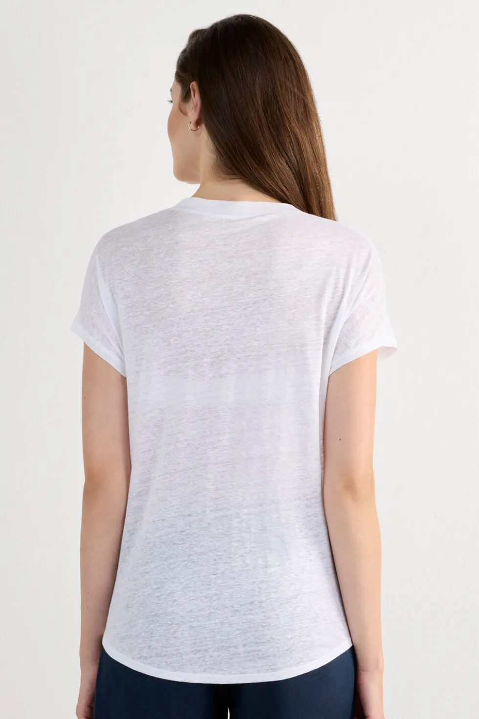 Lniana Bluzka zKrótkim Rękawem iDekoltem wSerek The Pure Linen