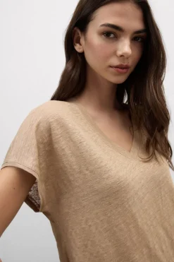 Lniana Bluzka zKrótkim Rękawem iDekoltem wSerek The Pure Linen
