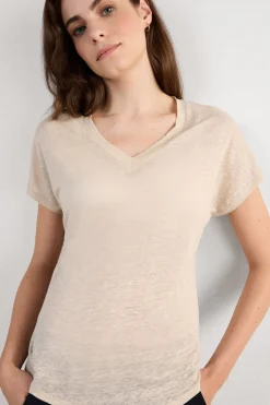 Lniana Bluzka zKrótkim Rękawem iDekoltem wSerek The Pure Linen
