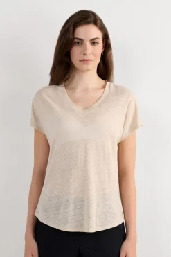 Lniana Bluzka zKrótkim Rękawem iDekoltem wSerek The Pure Linen