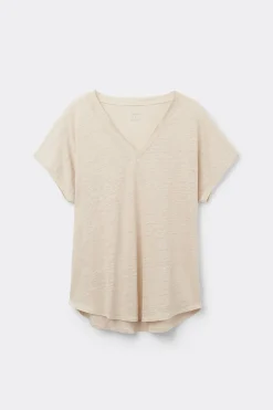 Lniana Bluzka zKrótkim Rękawem iDekoltem wSerek The Pure Linen