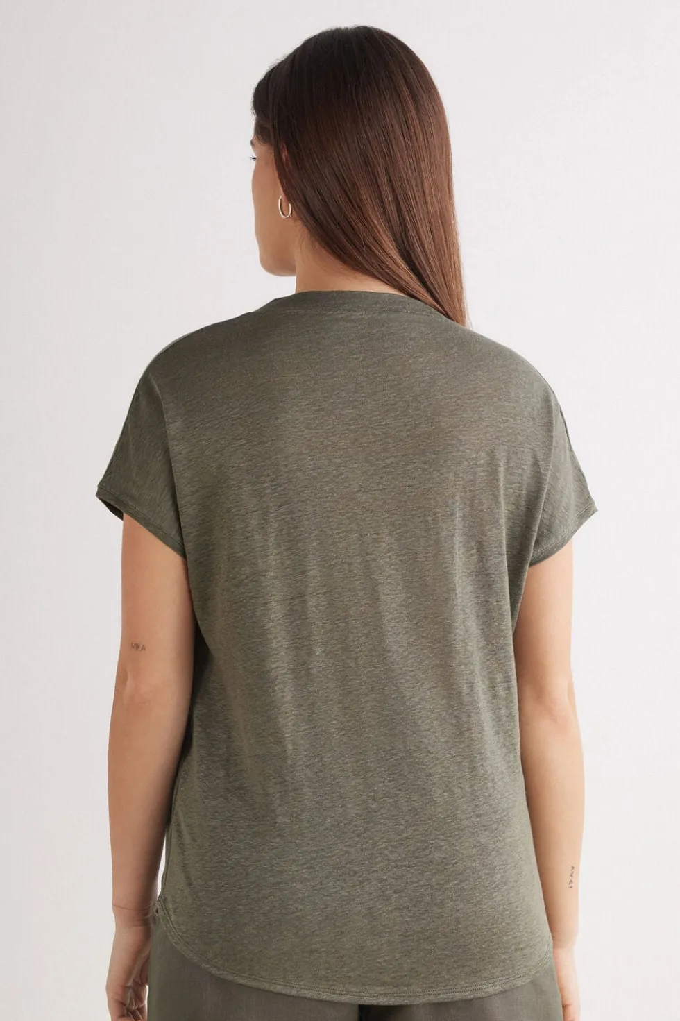 Lniana Bluzka zKrótkim Rękawem iDekoltem wSerek The Pure Linen