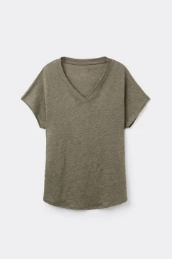 Lniana Bluzka zKrótkim Rękawem iDekoltem wSerek The Pure Linen