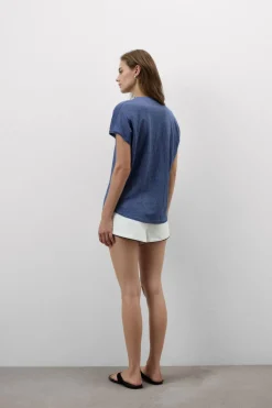 Lniana Bluzka zKrótkim Rękawem iDekoltem wSerek The Pure Linen