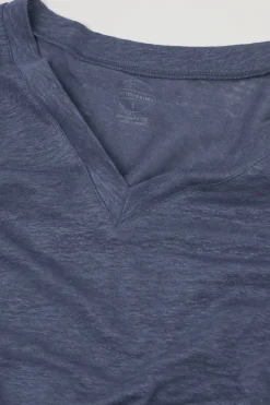 Lniana Bluzka zKrótkim Rękawem iDekoltem wSerek The Pure Linen