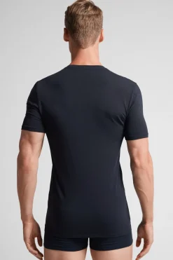 T-shirt z Dekoltem w Kształcie Litery V z Elastycznej Bawełny Superior