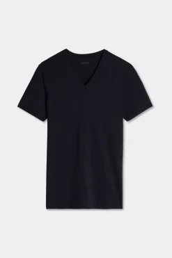 T-shirt z Dekoltem w Kształcie Litery V z Elastycznej Bawełny Superior