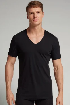 T-shirt z Dekoltem w Kształcie Litery V z Bawełny Superior Extrafine