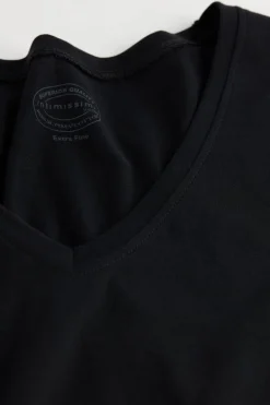 T-shirt z Dekoltem w Kształcie Litery V z Bawełny Superior Extrafine