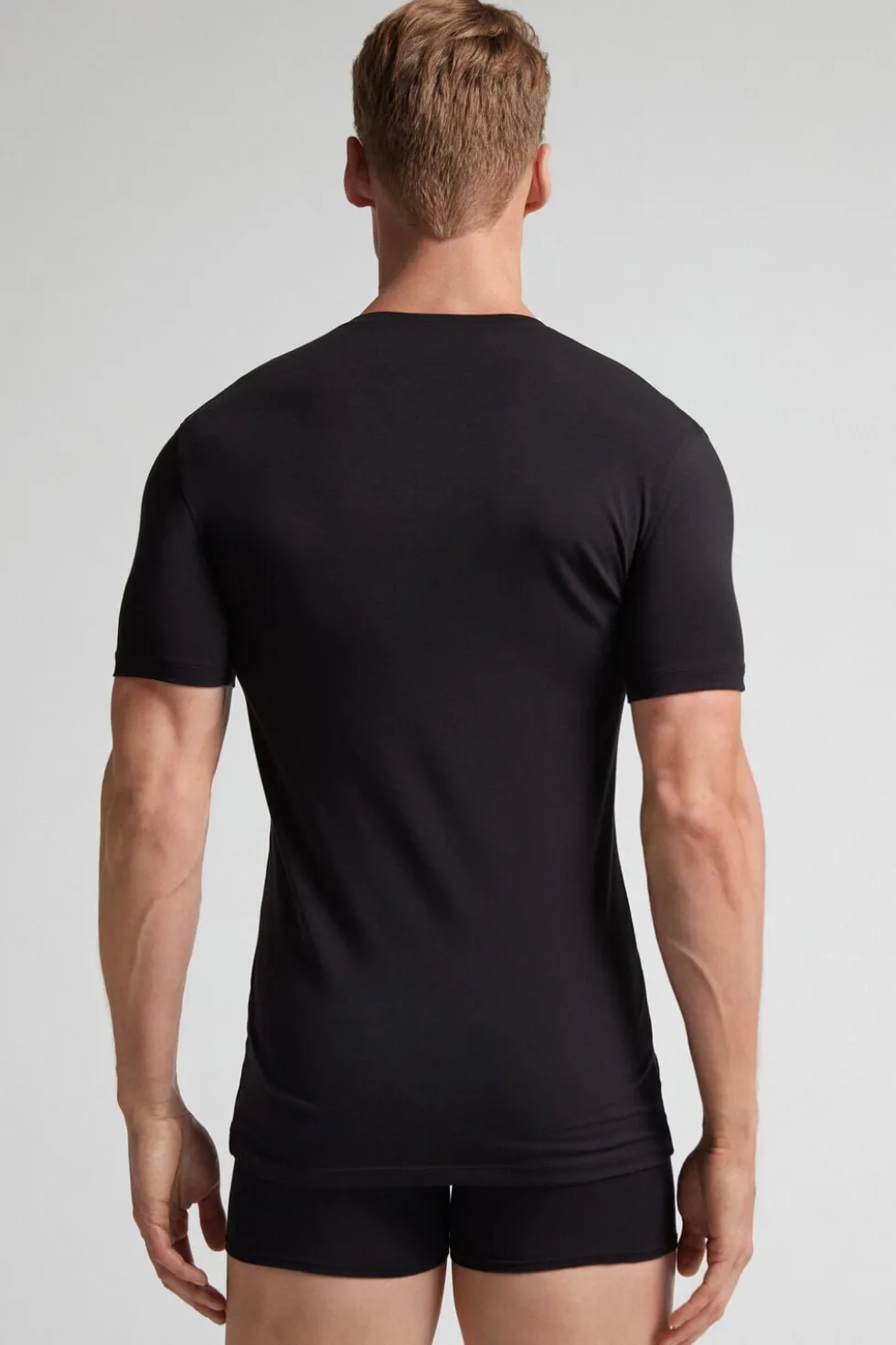 T-shirt z Dekoltem w Kształcie Litery V z Elastycznej Bawełny Superior