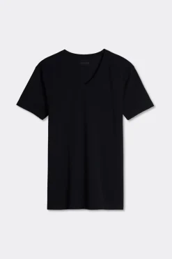 T-shirt z Dekoltem w Kształcie Litery V z Elastycznej Bawełny Superior