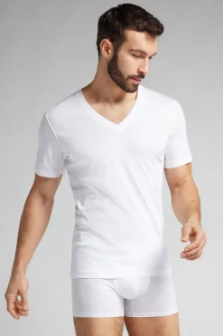 T-shirt z Dekoltem w Kształcie Litery V z Merceryzowanej Bawełny filo Premium